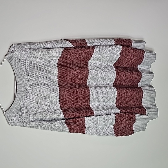 Old Navy gray and brown striped 3X crew neck tunic length sweater - Picture 4 of 6